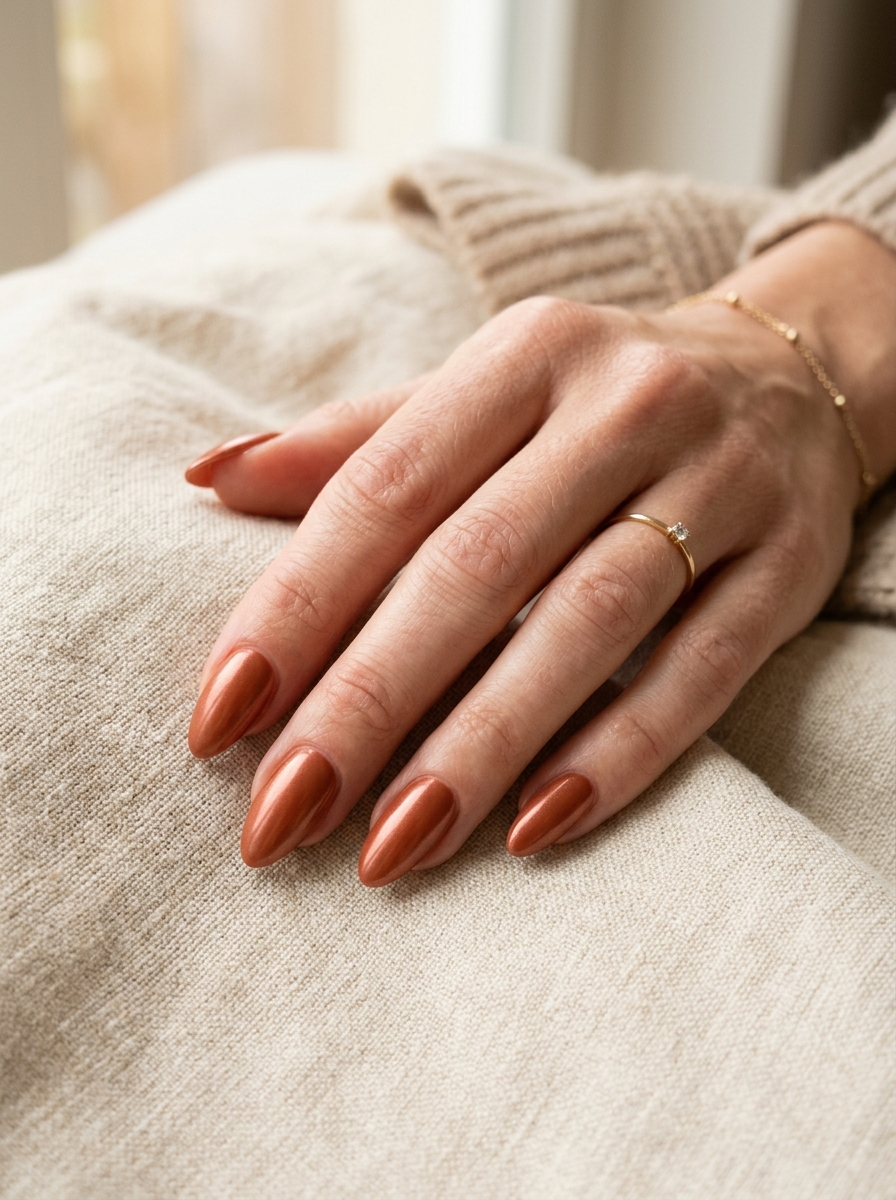 Burnt Orange Chrome Nails mit edlem Chrome-Schimmer für den Herbst 2026